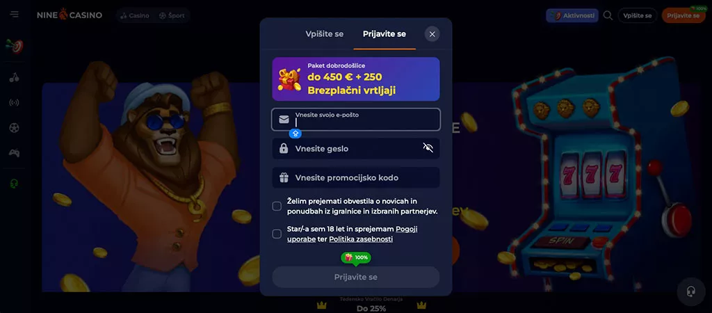 Nine casino bonus bez vkladu