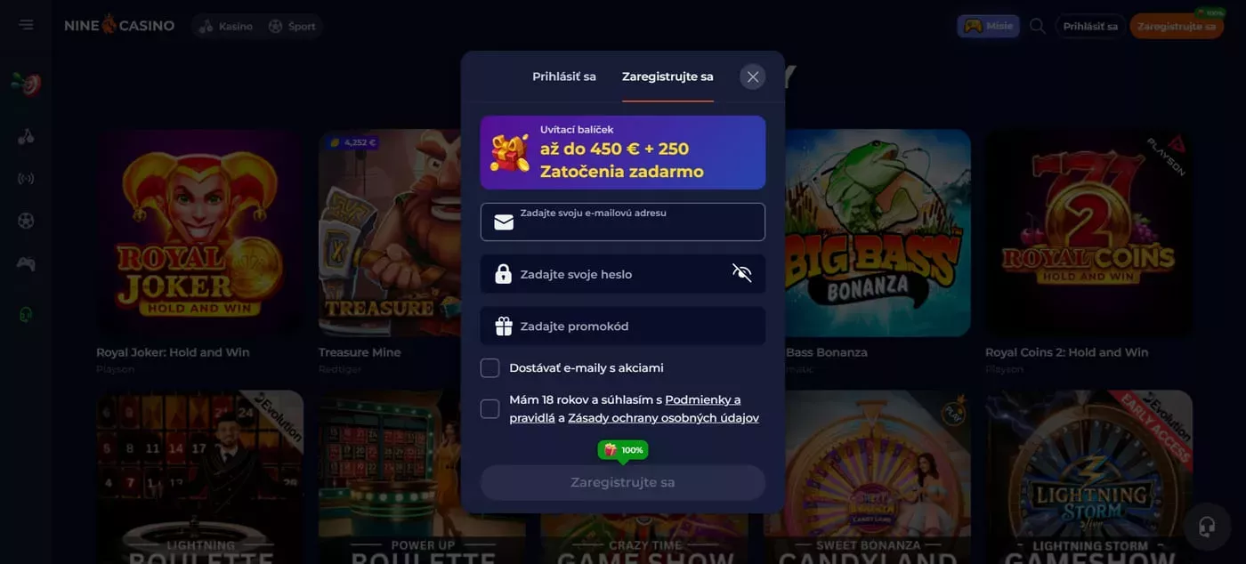 Nine casino boonus ilma sissemakseta